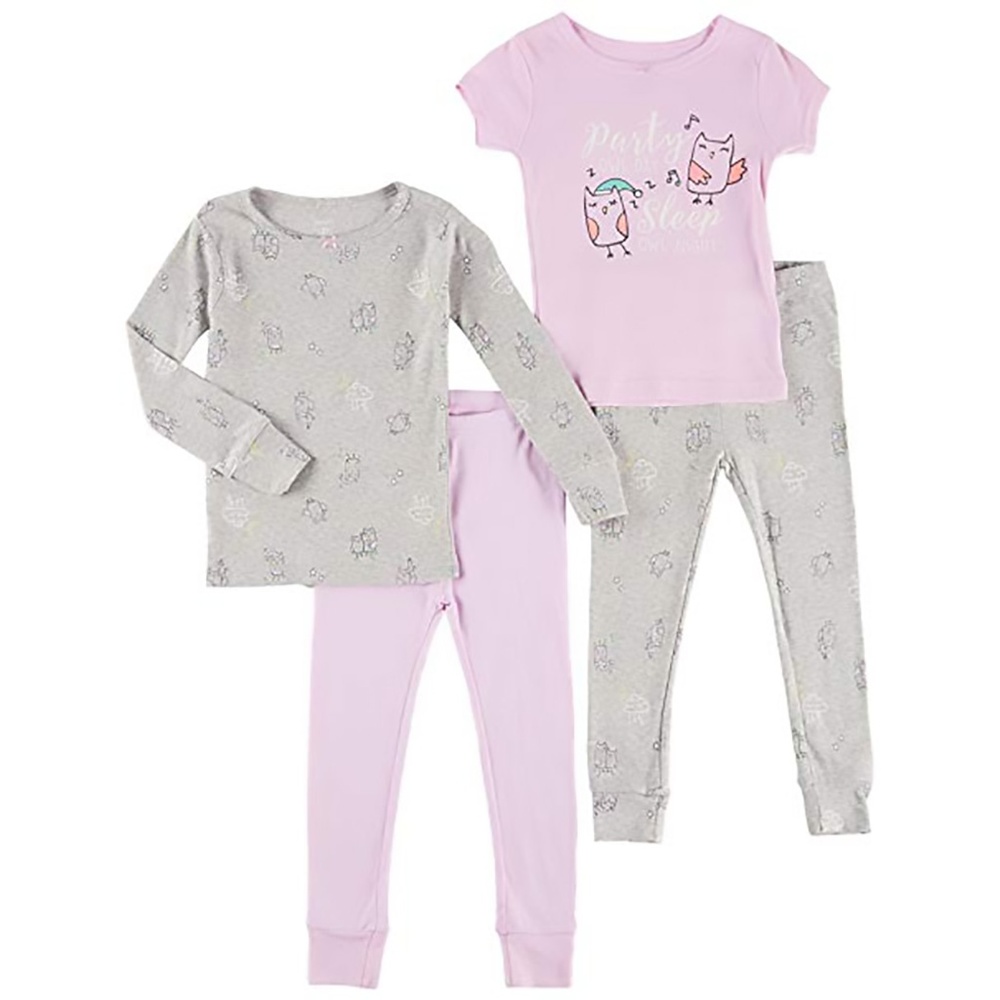 Carter's Girls' 4-Piece Owl Pajama Set, Pink, (4)